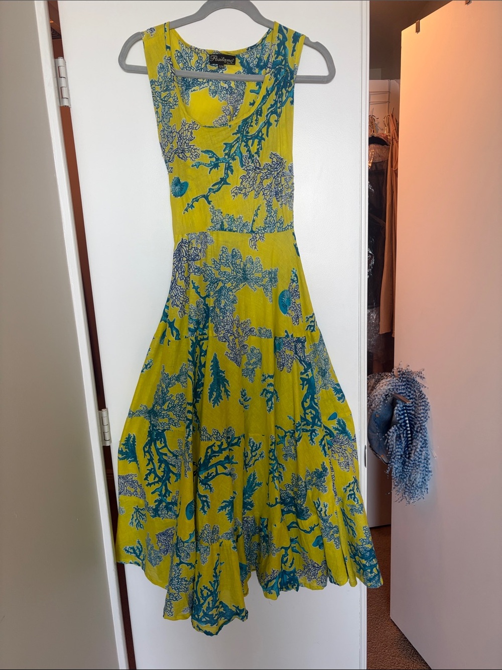 Sleeveless Yellow Floral Maxi Dress with Teal Print